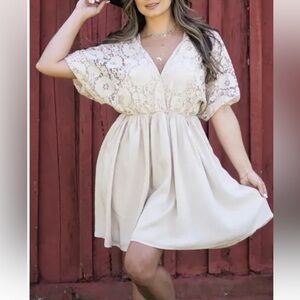 Aakaa Womens Juniors Sz A Mini Lace Boho Pale Pink  V-Neck Kaftan Mini Dress